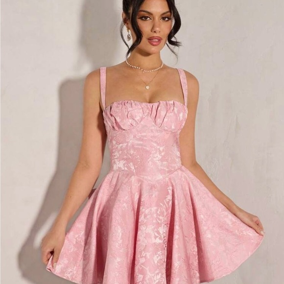 Pink Satin Ballon Dress with Bow - Picture 3 of 7